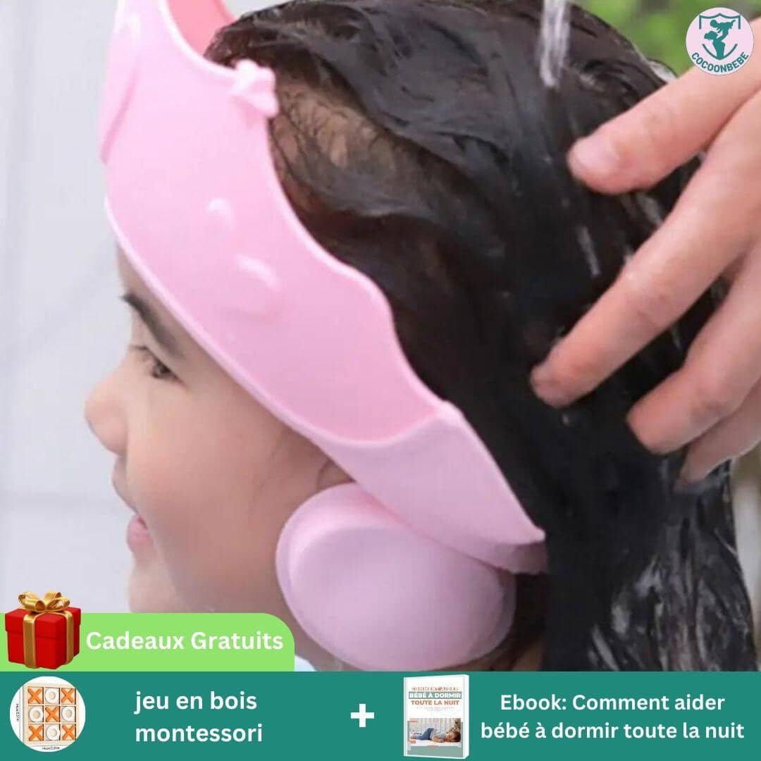 ShampooHat™ | Visière de bain bébé protection yeux et oreilles.