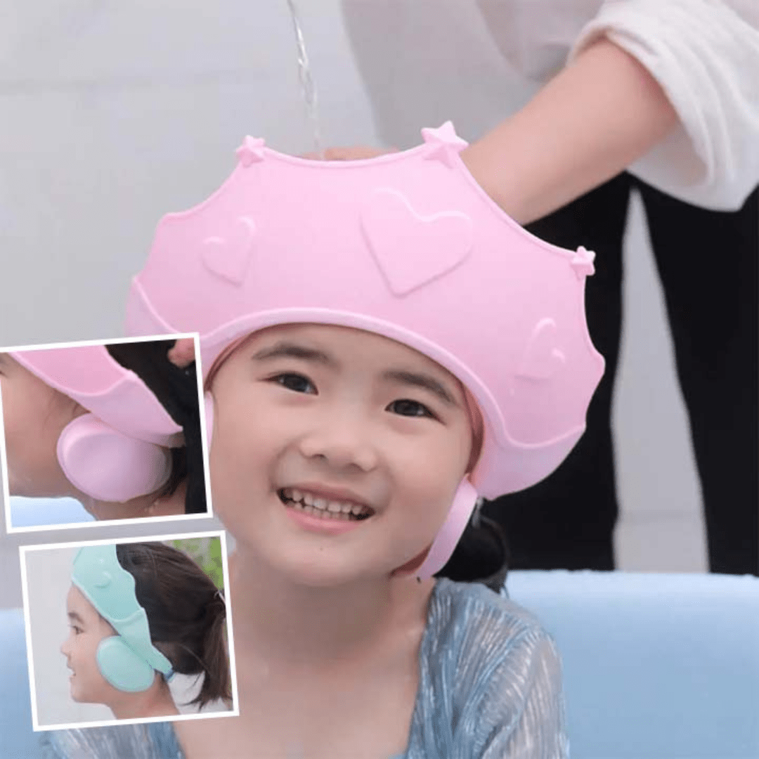 ShampooHat™ | Visière de bain bébé protection yeux et oreilles.
