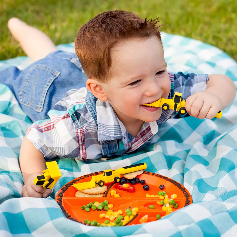 BulldozerRepas™ | Set de couverts et assiette ludique
